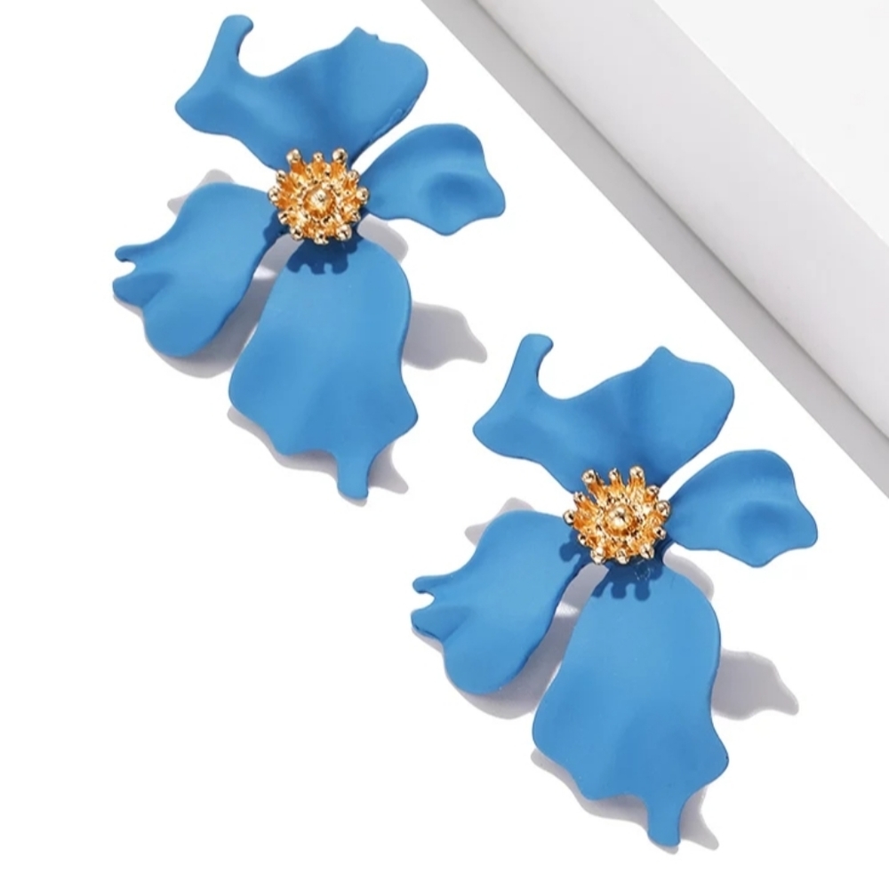 Blue Lily Flower Earrings